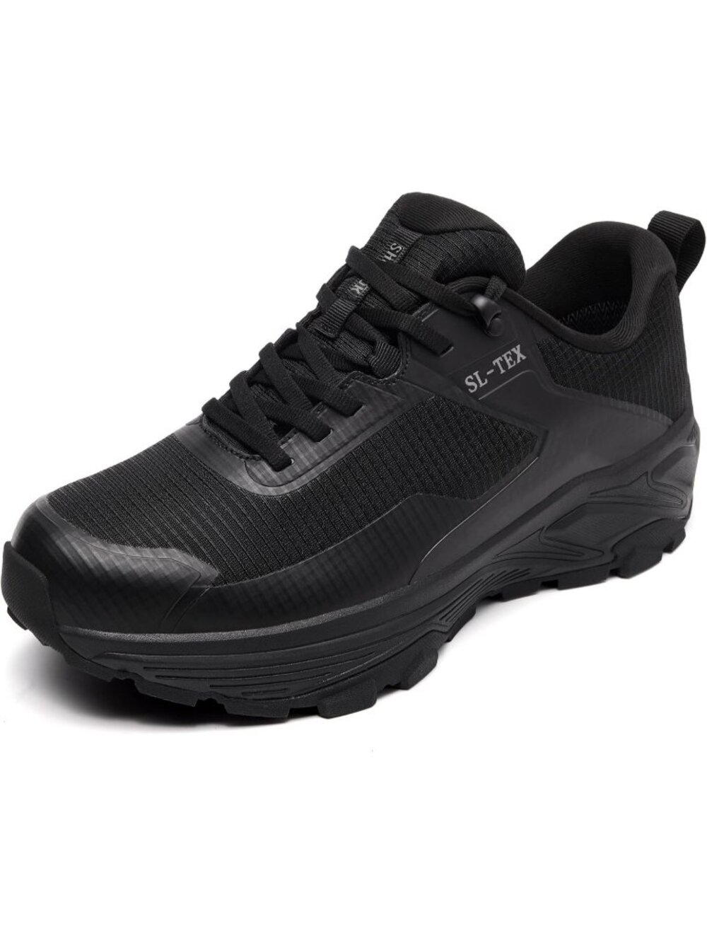 Men's Black Trekking Shoes Low Top Round Toe Non Slip Zipper Hiking Boots